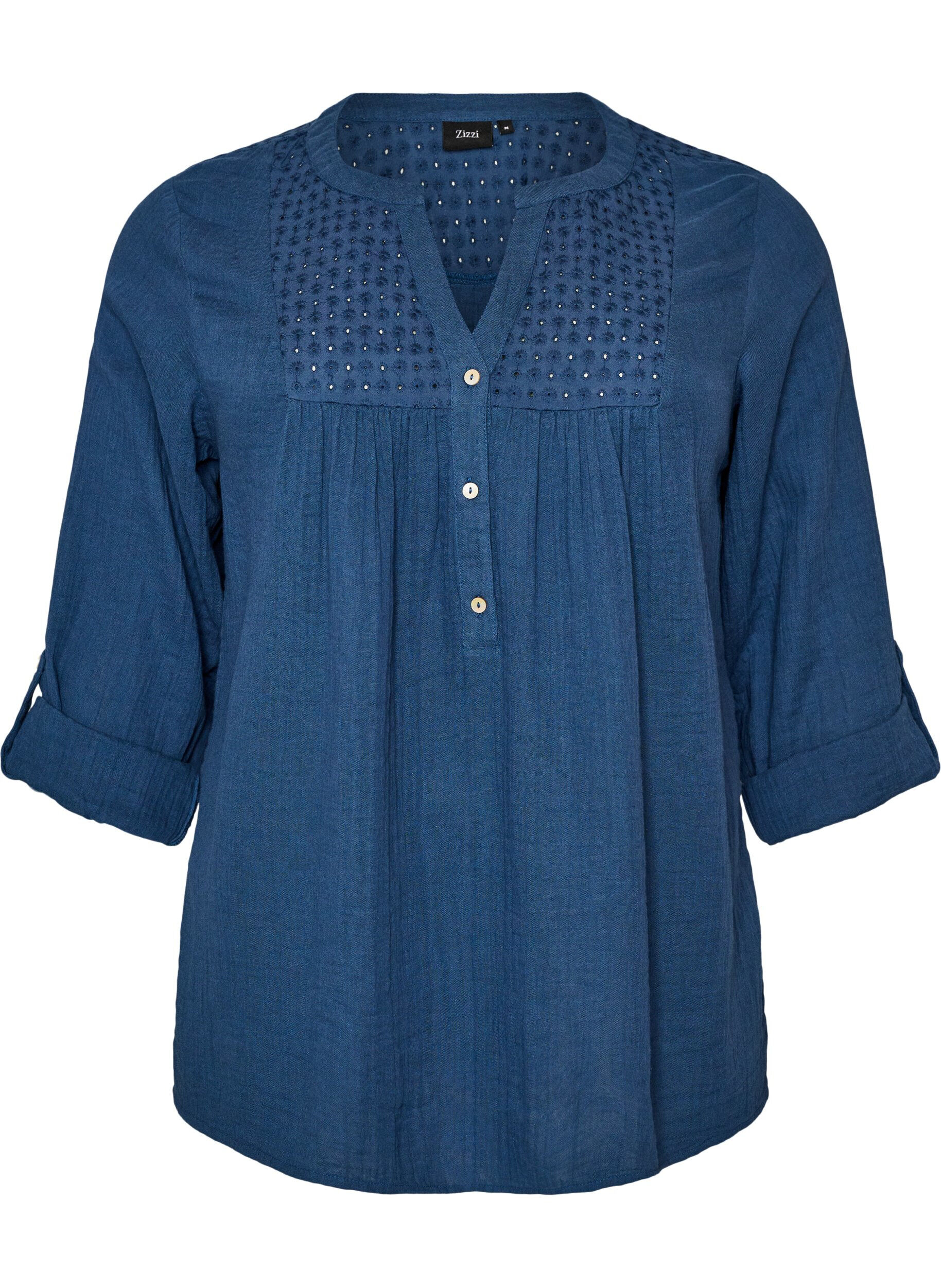 Bluse i bomullsmuslin med broderie anglaise