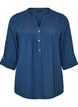 Bluse i bomullsmuslin med broderie anglaise, Bl&aring;, Packshot image number 0