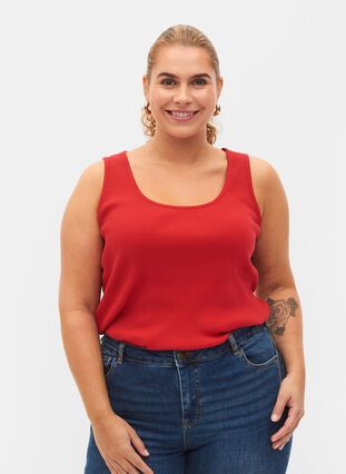 Basis tanktopp i en ribbet struktur, 2 stk., Tango Red/Black, Model image number 0