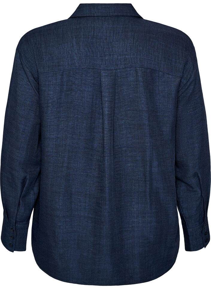 Loose fit skjorte med V-hals, Bl&aring;, Packshot image number 1