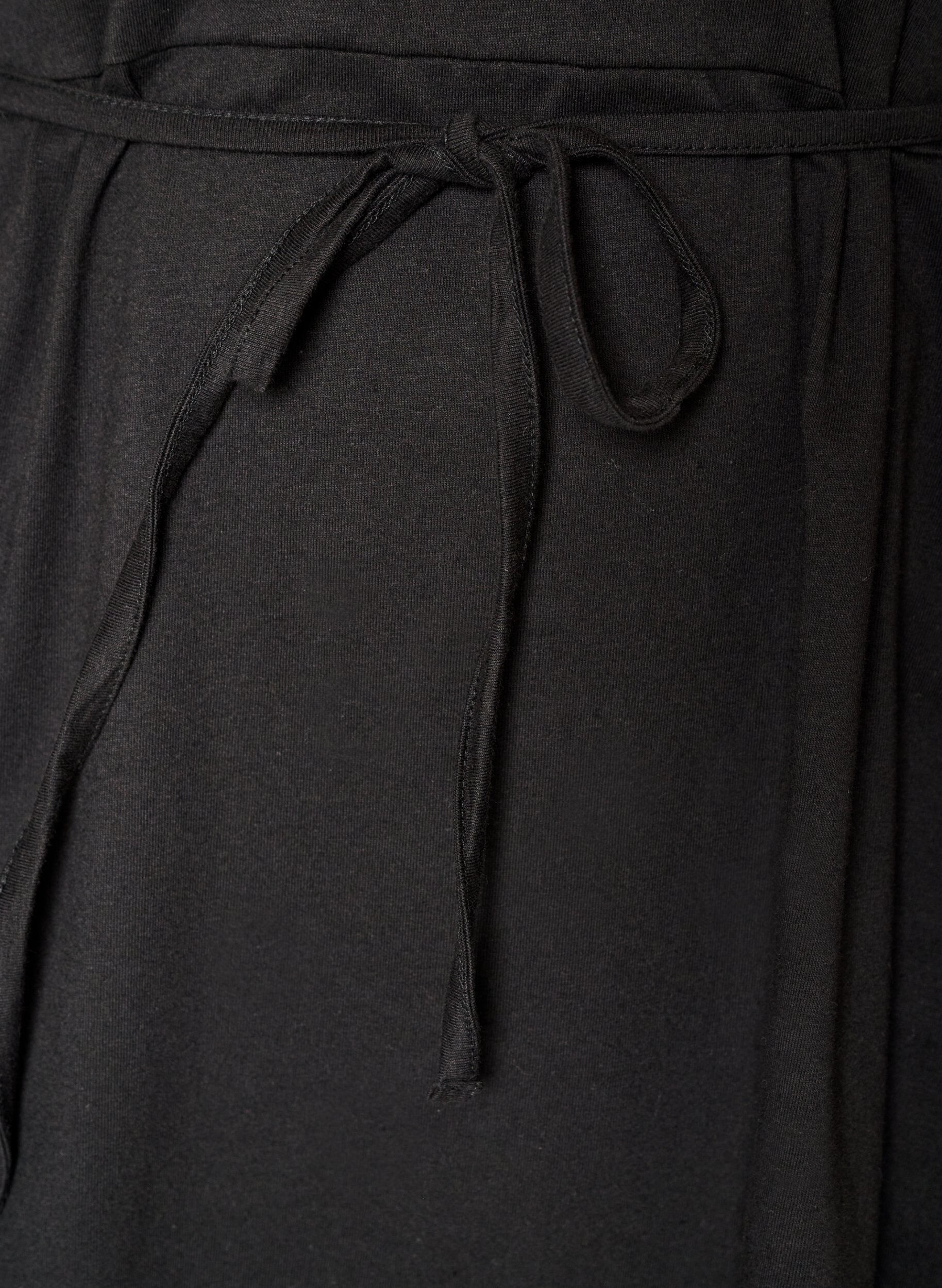 ZizziBomullskjole med broderie anglaise-ermer og knytebelte, Svart, Packshot image number 3