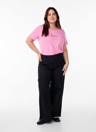 Zizzi FLASH - T-skjorte med motiv, Begonia Pink Live, Model image number 2
