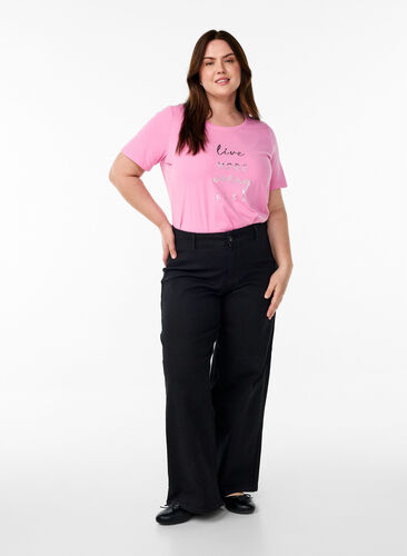 Zizzi FLASH - T-skjorte med motiv, Rosa, Model image number 1