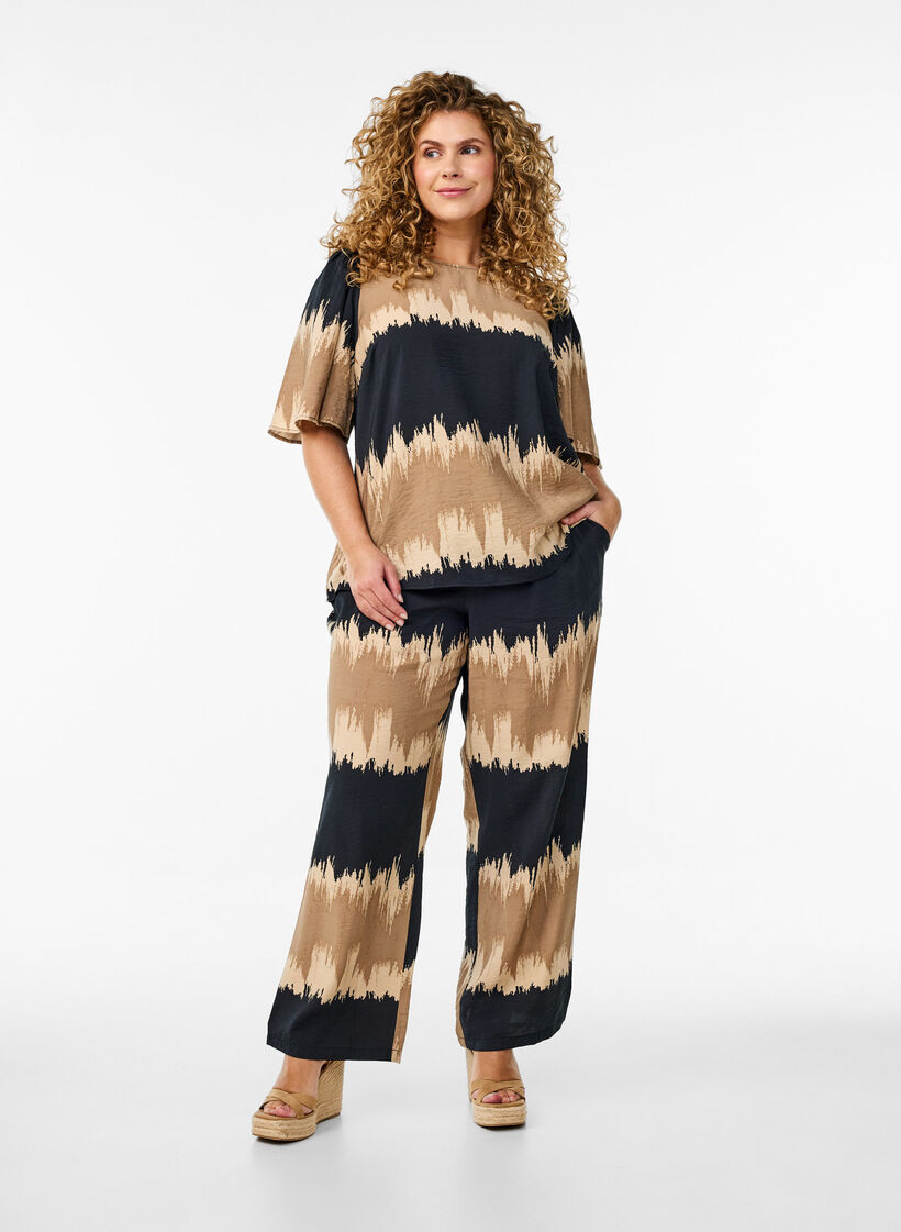 Bluse med vide ermer og grafisk trykk, Color Fade AOP, Model