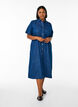 Midi-lang denim skjortekjole, Bl&aring;, Model image number 0