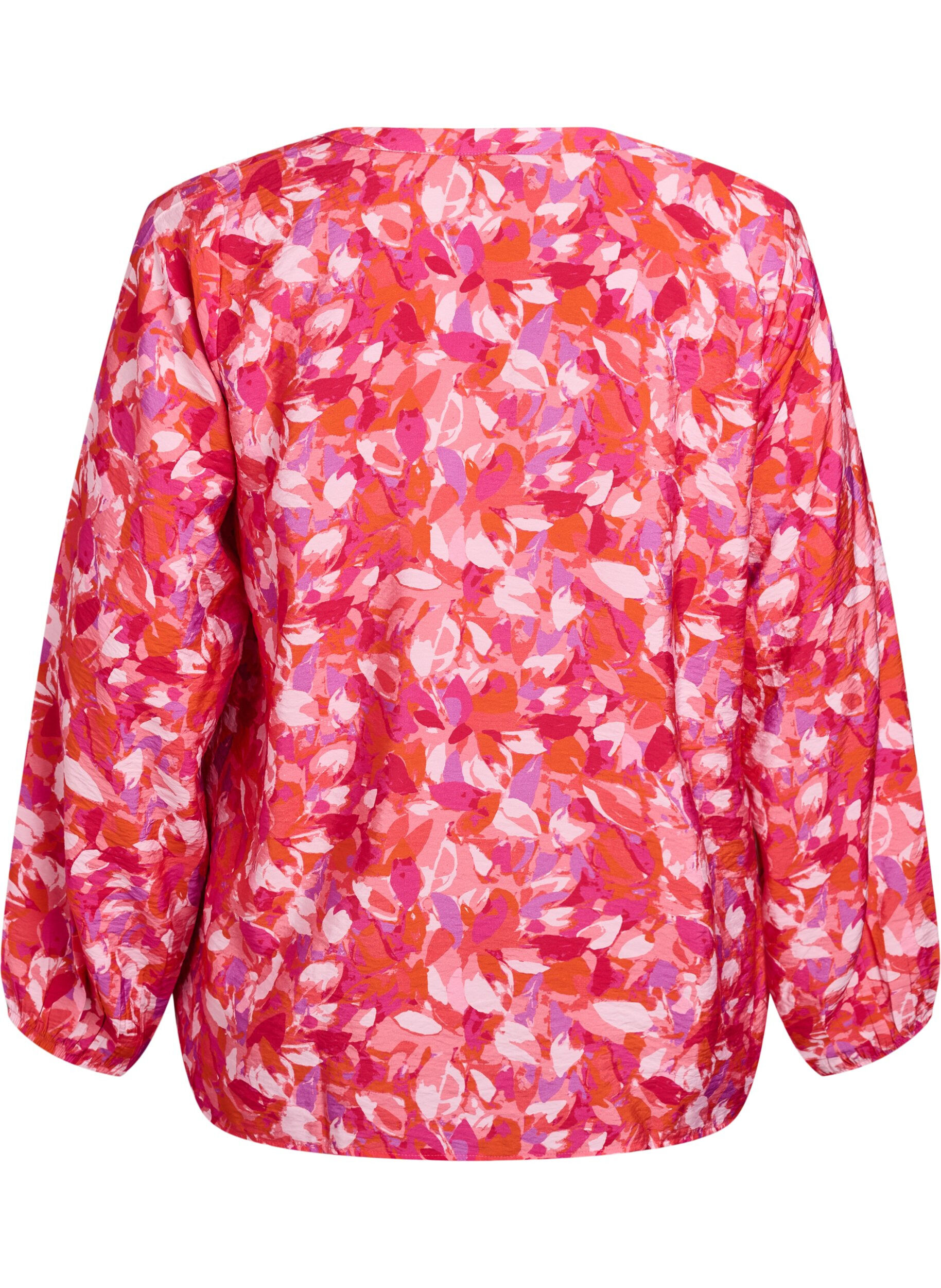 Zizzi Bluse med V-hals og grafisk bladtrykk, Rosa, Packshot image number 1