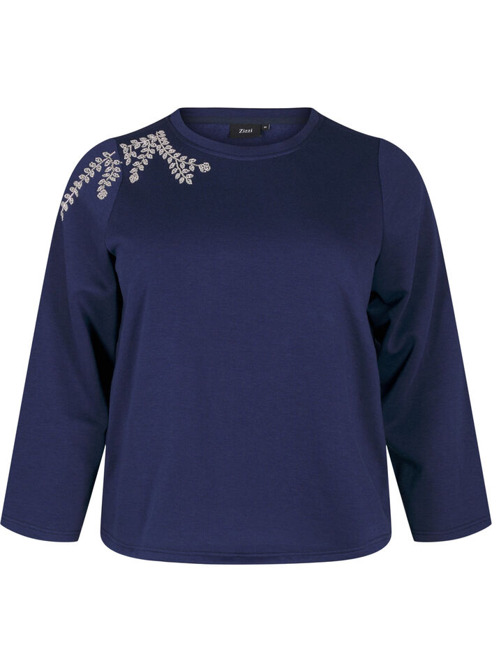 Kort genser med perledetaljer, Blå, Packshot image number 0