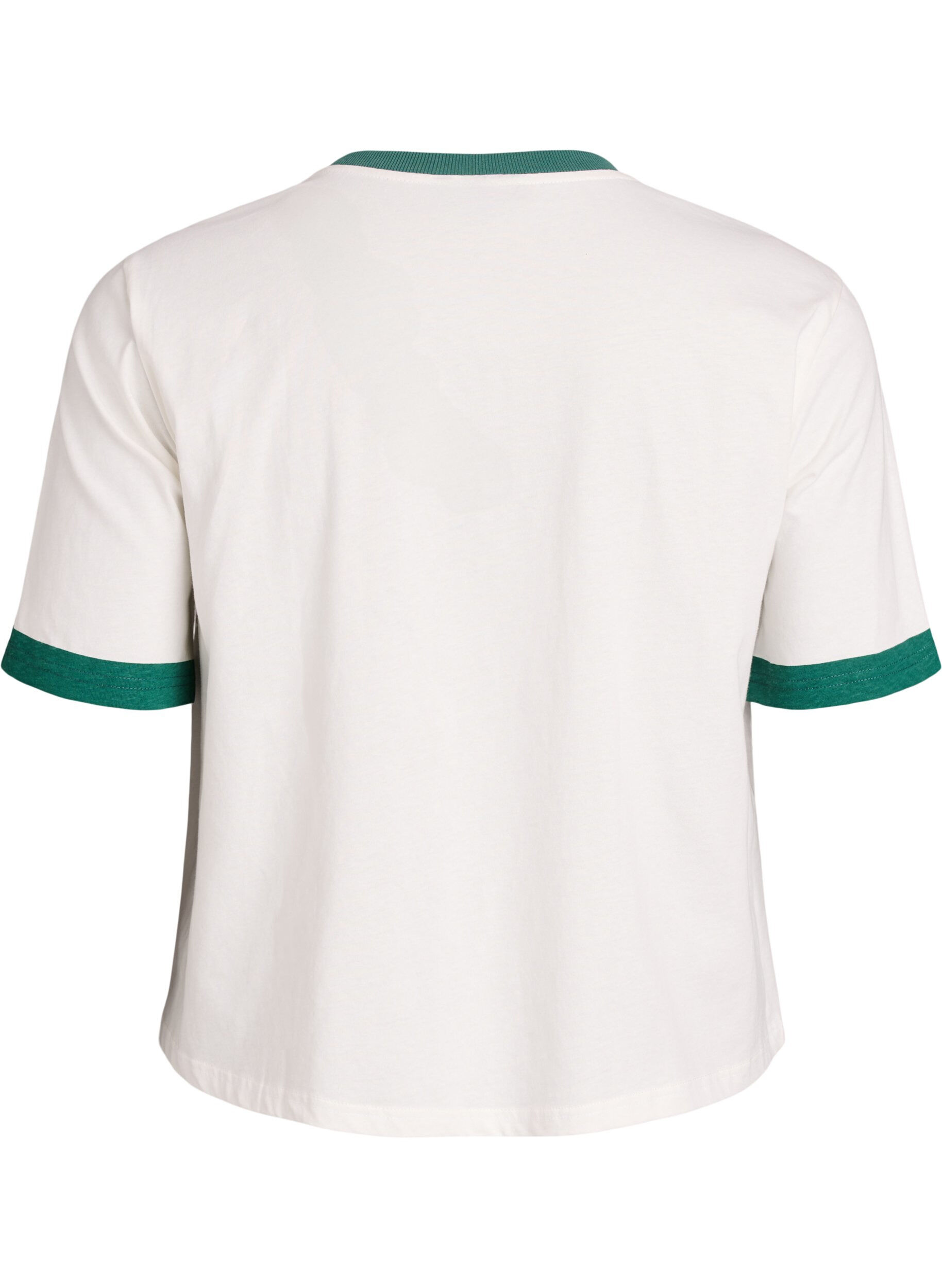 Zizzi Bomulls T-skjorte med teksttrykk og boxy fit, Hvit, Packshot image number 1