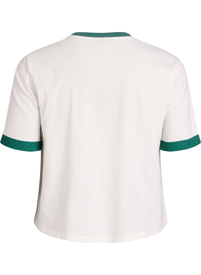 Bomulls T-skjorte med teksttrykk og boxy fit, Hvit, Packshot image number 1