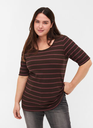Stripete T-skjorte i bomull med ribbet struktur, Mole Stripe, Model image number 0