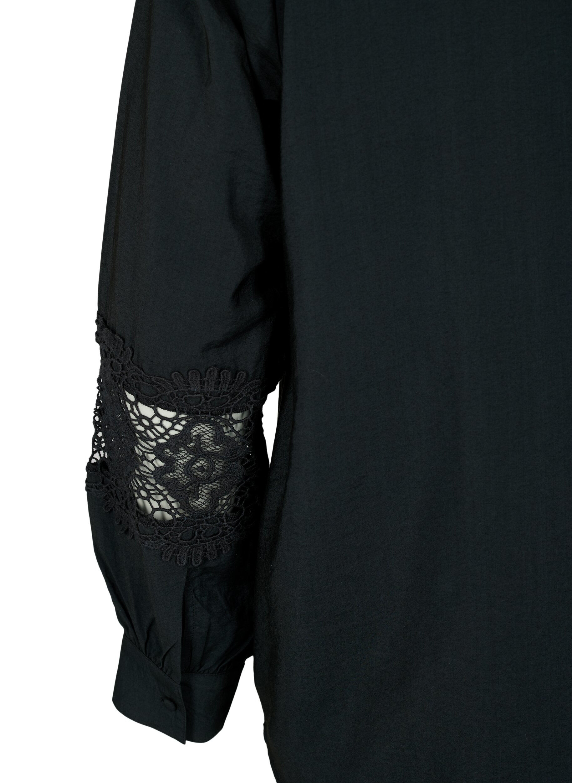 Zizzi Viskosebluse med heklede detaljer, Black, Packshot image number 3