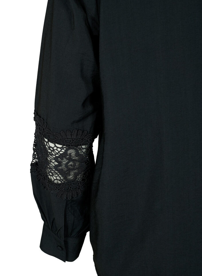 Viskosebluse med heklede detaljer, Black, Packshot image number 3