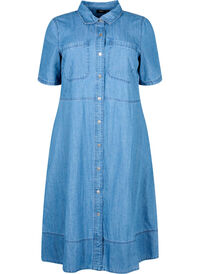 Skjortekjole i denim med korte ermer, Blå Skjortekjole i denim med korte ermer