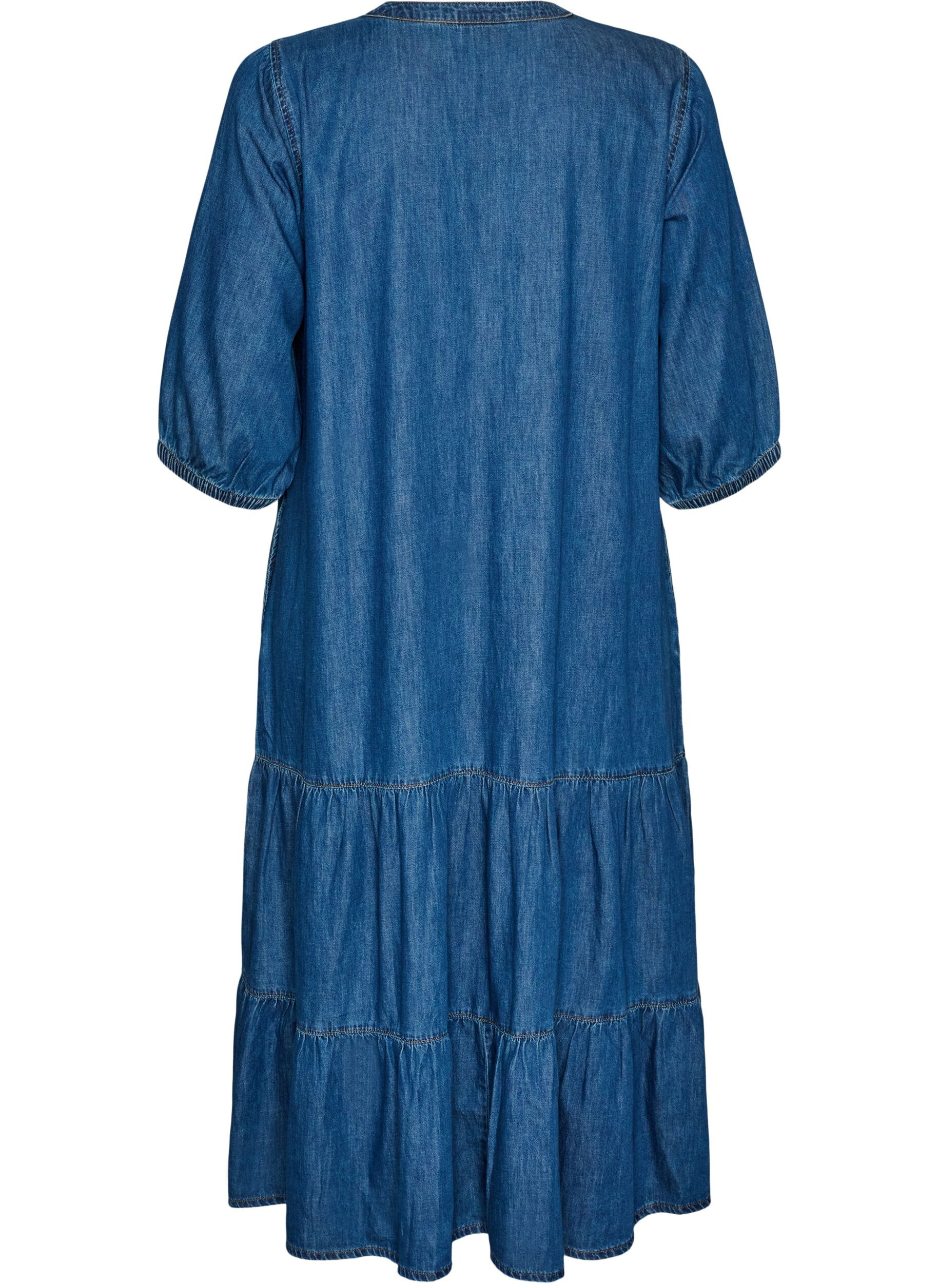 ZizziDenim maxikjole med volang lag, Bl&aring;, Packshot image number 1