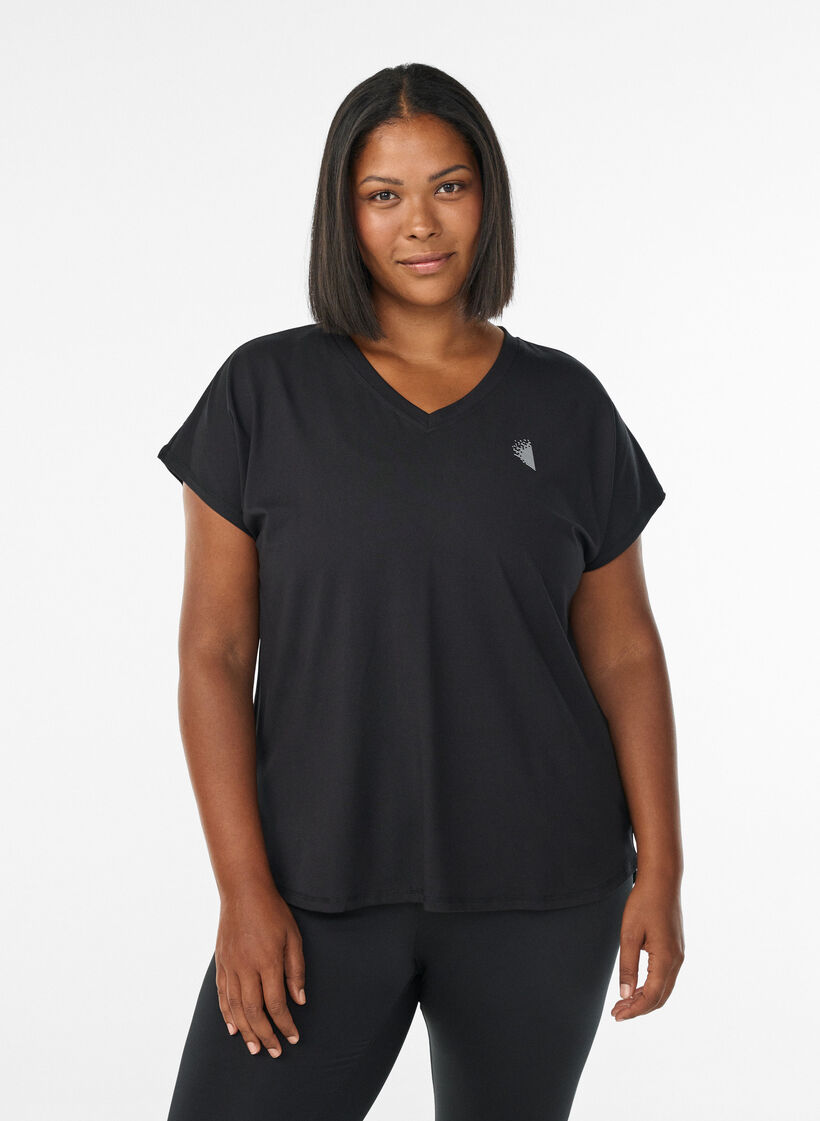 T-skjorte til trening med V-hals, Black, Model