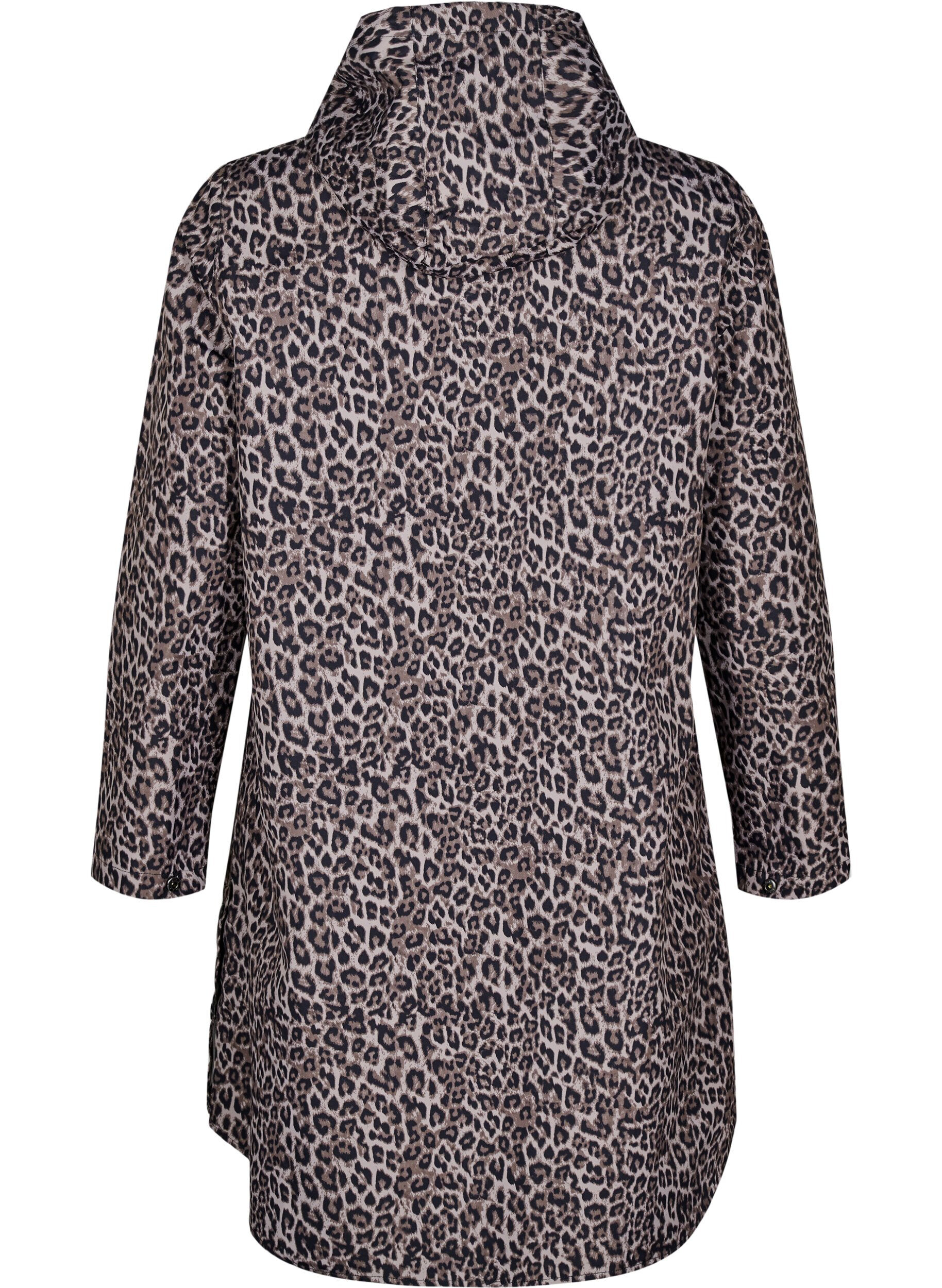 Zizzi Regnjakke med lommer og hette, Brun, Packshot image number 1