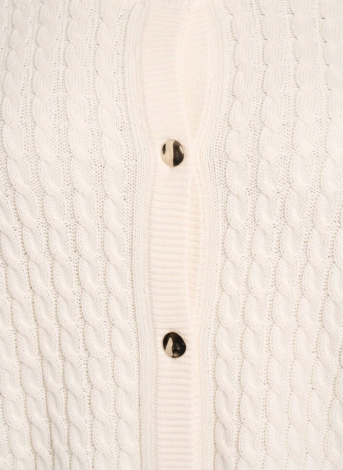 Flettestrikket cardigan med gullfargede knapper, Vanilje, Packshot image number 2