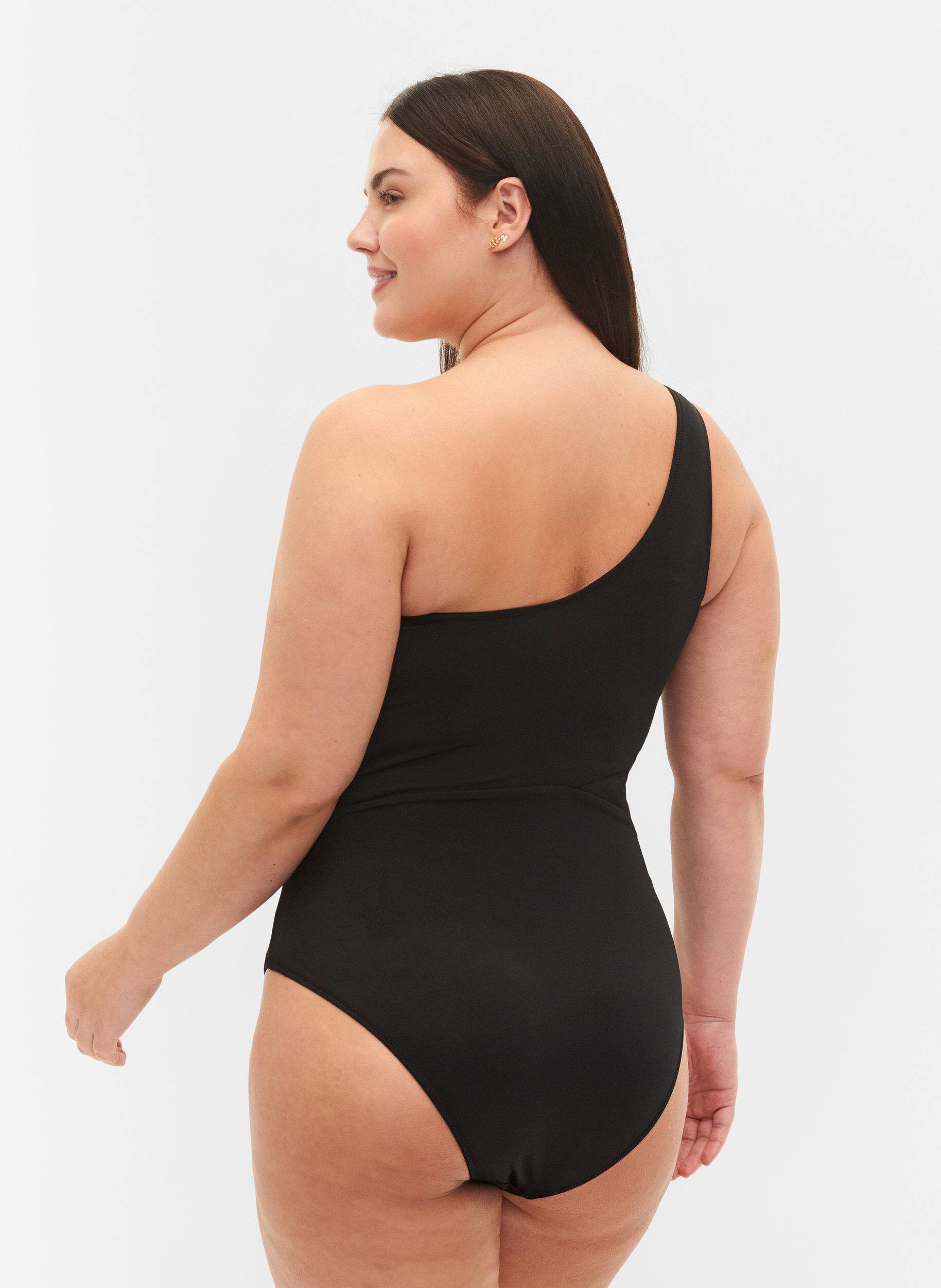Zizzi One-shoulder badedrakt med mesh, Black, Model image number 1