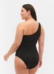 One-shoulder badedrakt med mesh, Black, Model image number 1