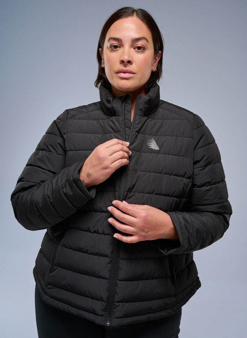Sporty polstret jakke med høy krage og lommer, Black, Image