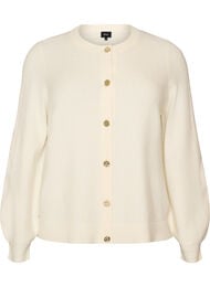 Cardigan i myk strikk med gullfargede knapper, Vanilje