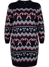 Langermet strikkekjole med julemotiv, Navy Blazer Comb