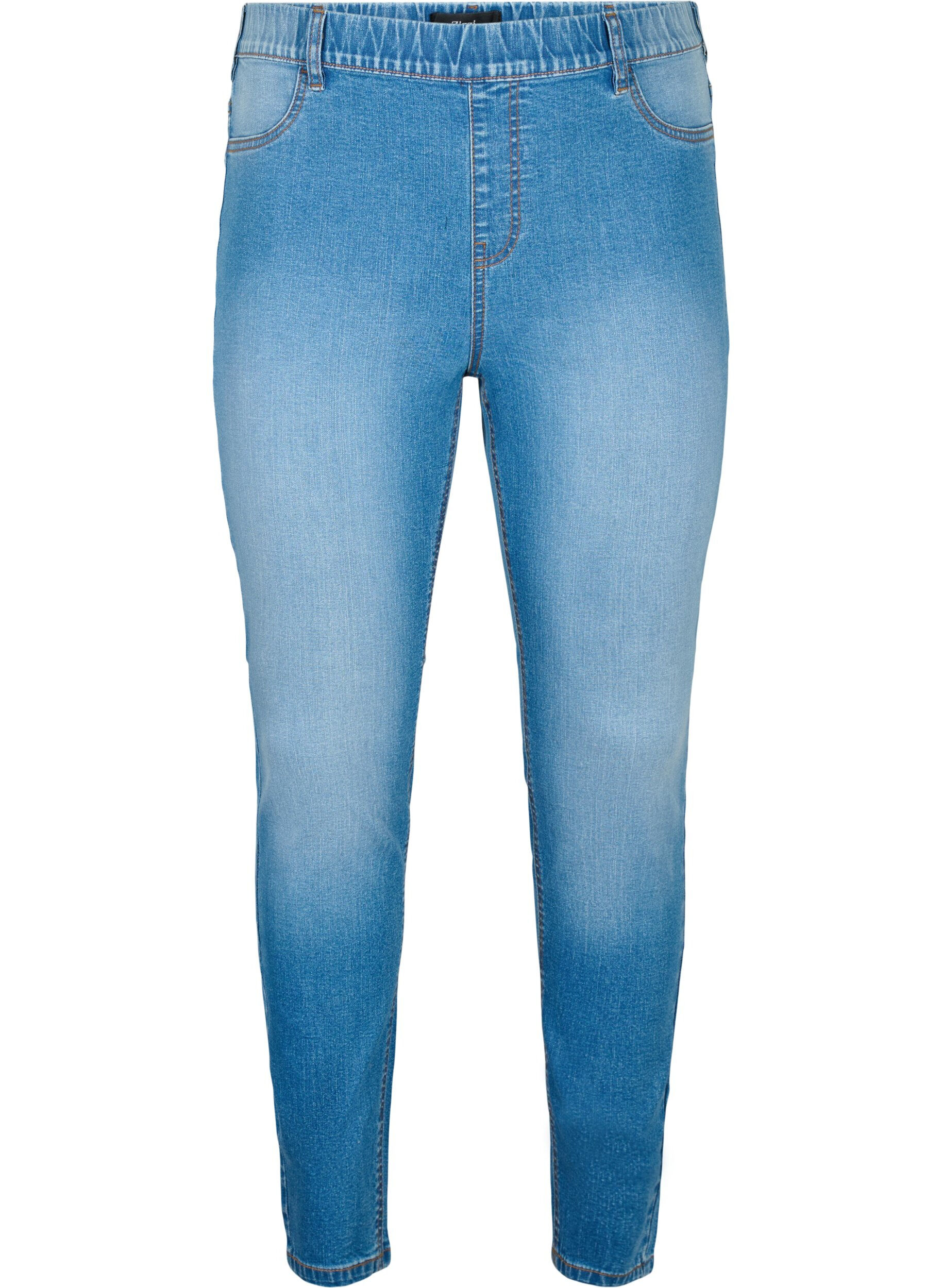 ZizziJeggings med baklommer, Blue denim, Packshot image number 0