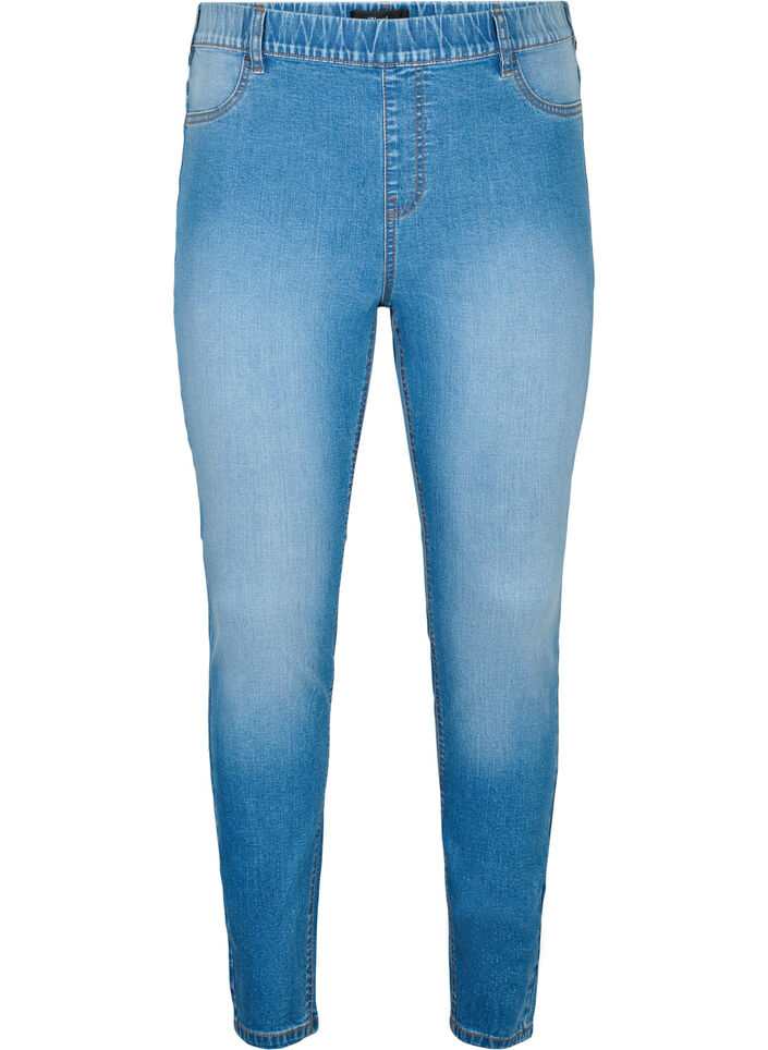 Jeggings med baklommer, Blue denim, Packshot image number 0