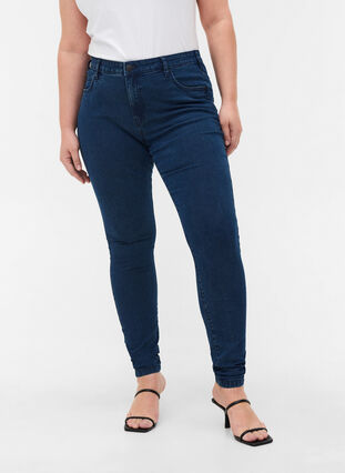 Super slim Amy jeans med høyt liv, Dark blue, Model image number 4