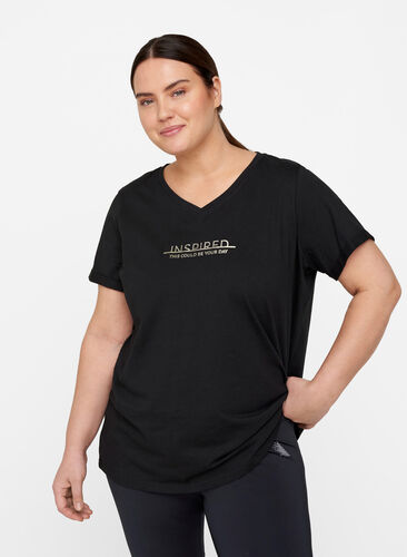 T-skjorte med trykk i bomull til trening , Black Inspired, Model image number 0