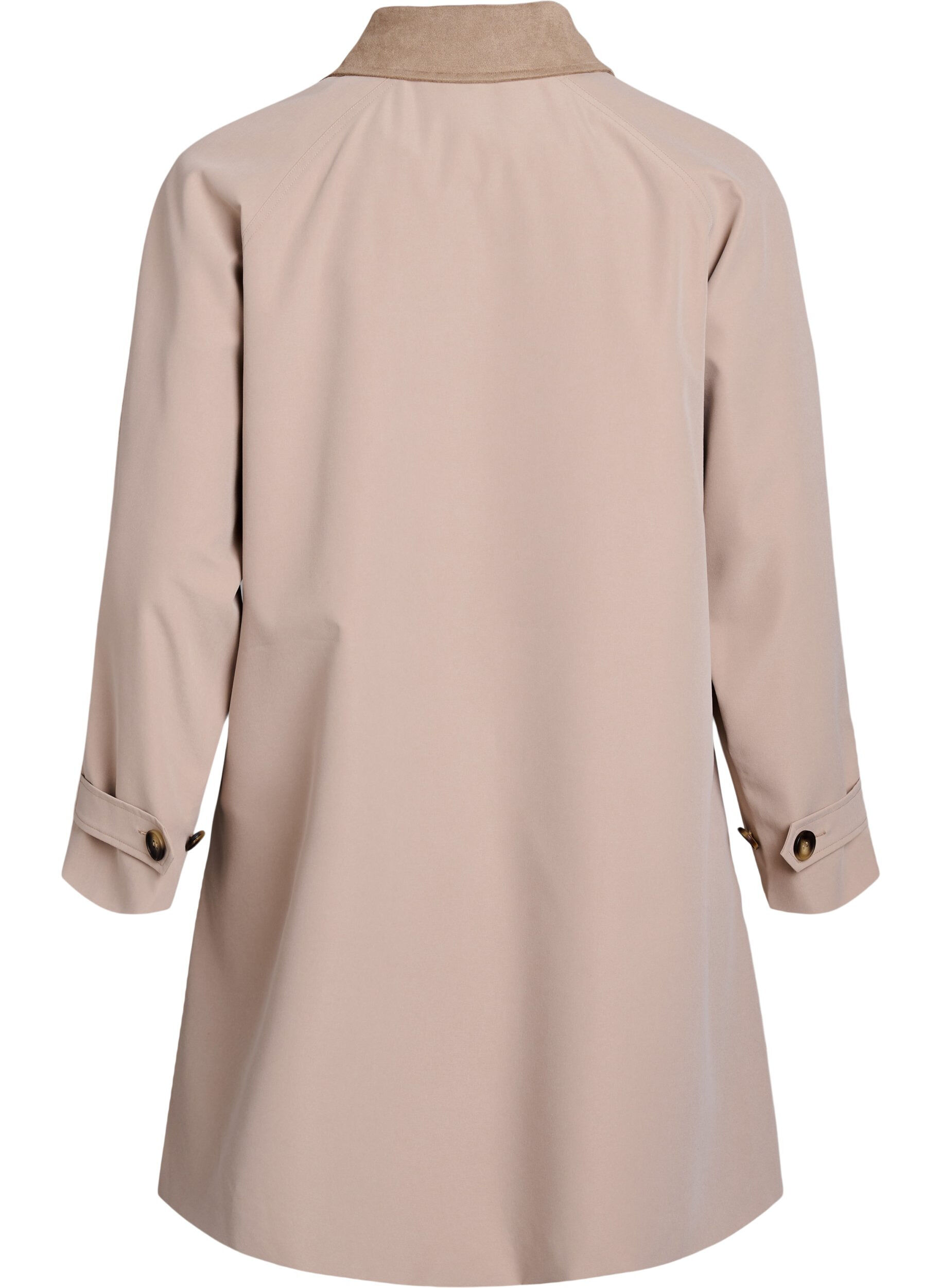 Zizzi V&aring;rjakke med imitert semsket krage og skjult knappelukking, Beige, Packshot image number 1