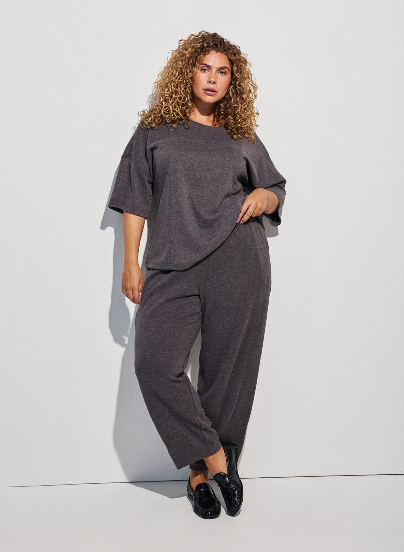 Jerseybukser med barrel fit og h&oslash;y midje, Gr&aring;, Model image number 0