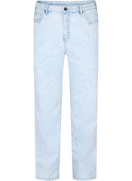 Cropped MIlle mom jeans med mønster, Light blue denim, Packshot