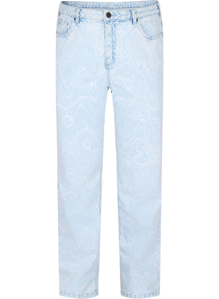 Cropped MIlle mom jeans med mønster, Light blue denim, Packshot image number 0