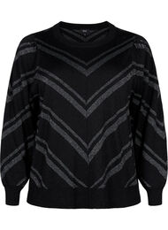 Strikkegenser med rund hals og glans, Black w.S.L.Stripes
