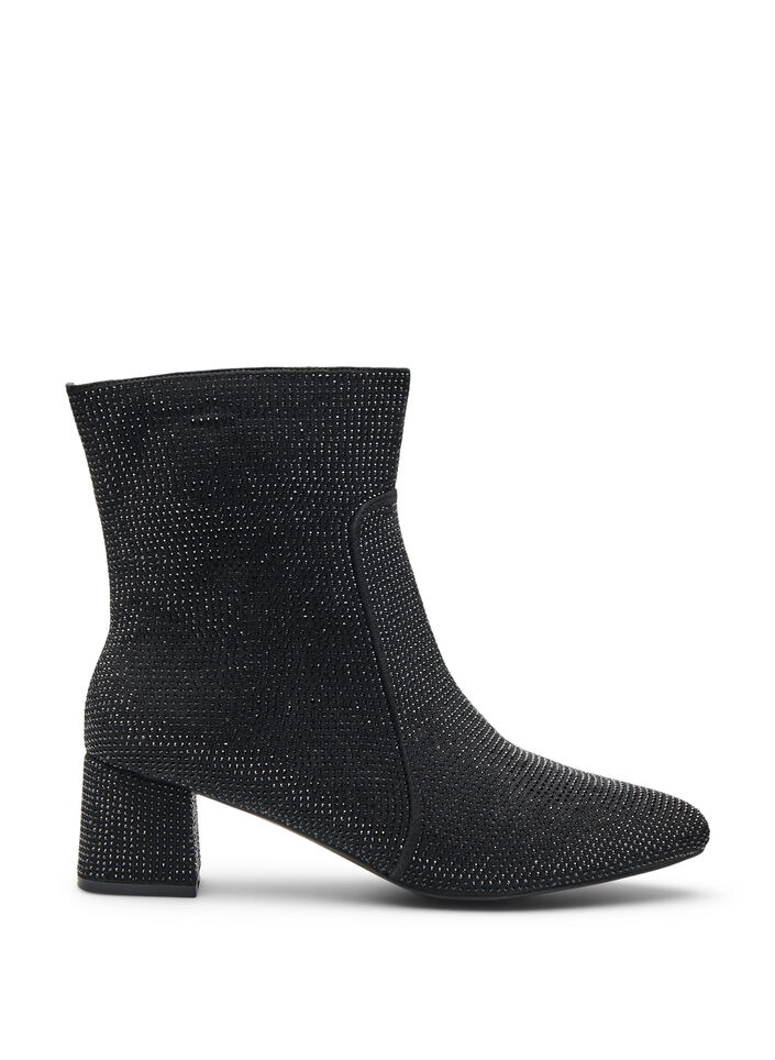 Wide fit - Ankelstøvler med rhinesteiner, Black, Packshot
