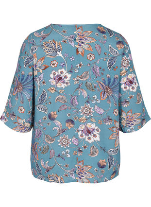 Mønstret bluse i viskose med korte ermer, Smoke Blue Paisley, Packshot image number 1