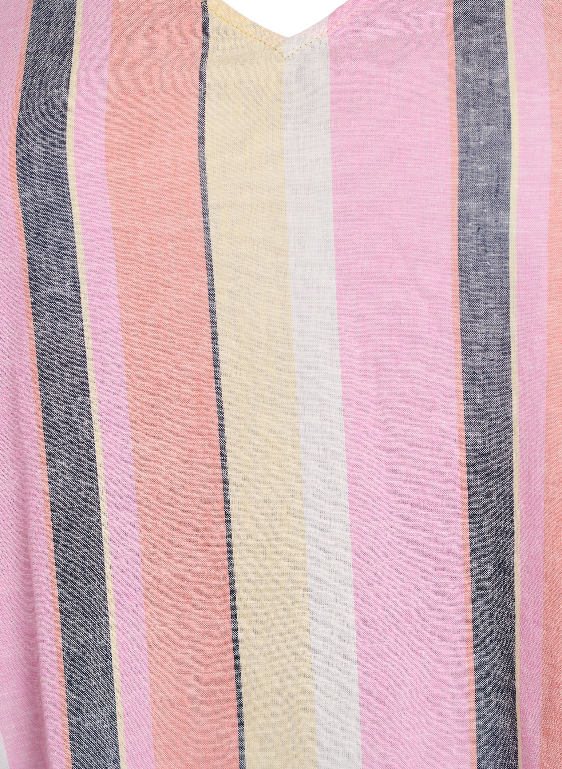 Zizzi Kort kjole i lin og viskose med 3/4 ermer, Gul, Packshot image number 2