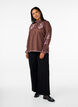 Bluse med broderi og volangdetaljer, Brun, Model image number 1