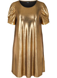 Kjole med korte puffermer og a-form, Gold