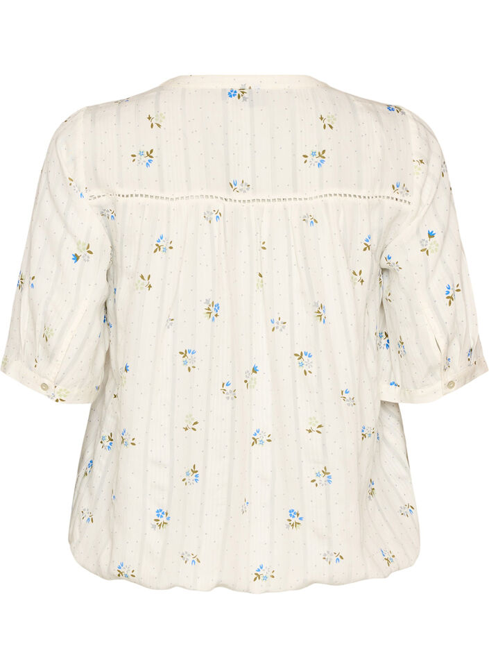 Bluse med trykk og 1/2 ermer, Vanilje, Packshot image number 1