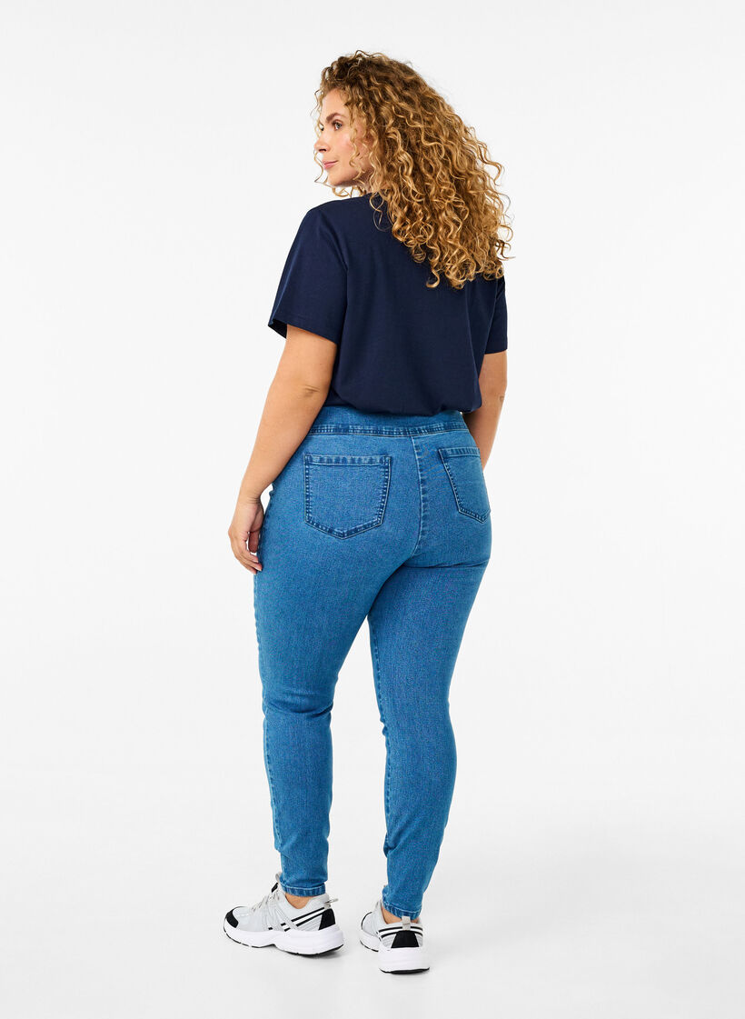 Elastiske jeggings med høy midje, Light Blue, Model image number 1