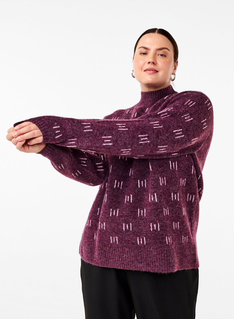Strikket bluse med mønster og høy hals, Potent P. Mel. Comb, Model image number 0