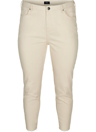 Cropped Mille mom jeans med rå kanter, Ecru, Packshot image number 0