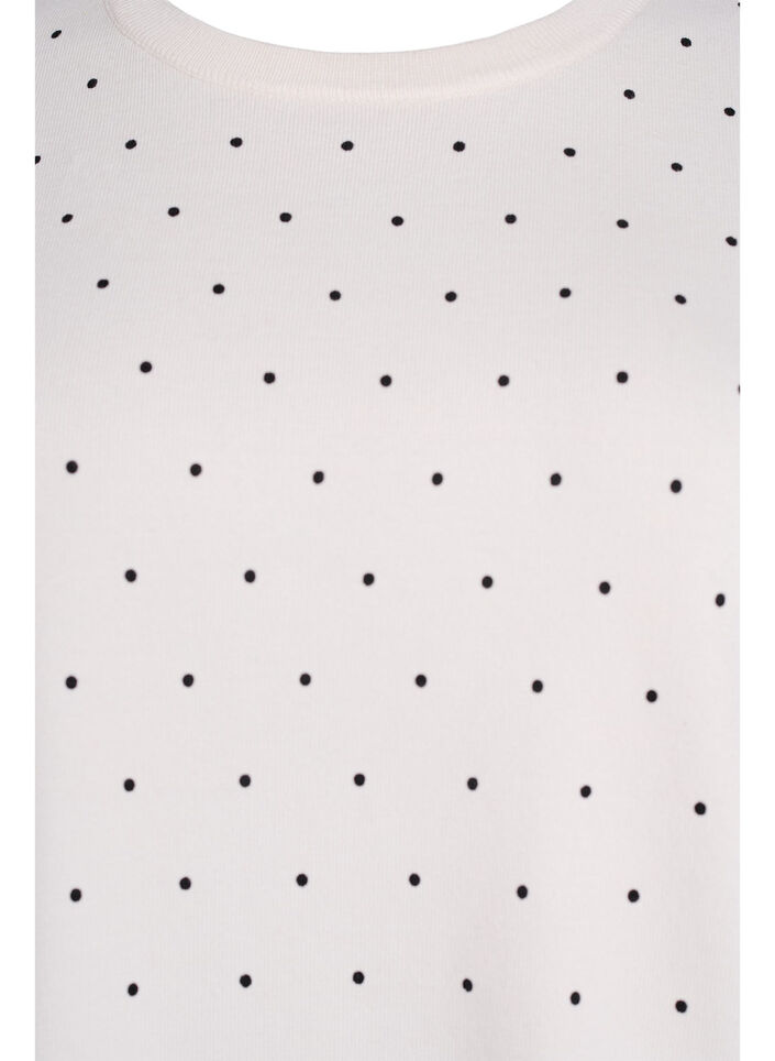 Strikket topp med prikkem&oslash;nster og korte ermer, Hvit, Packshot image number 2