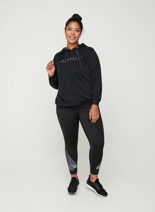 Sweatshirt med hette og trykk, Black, Model image number 2