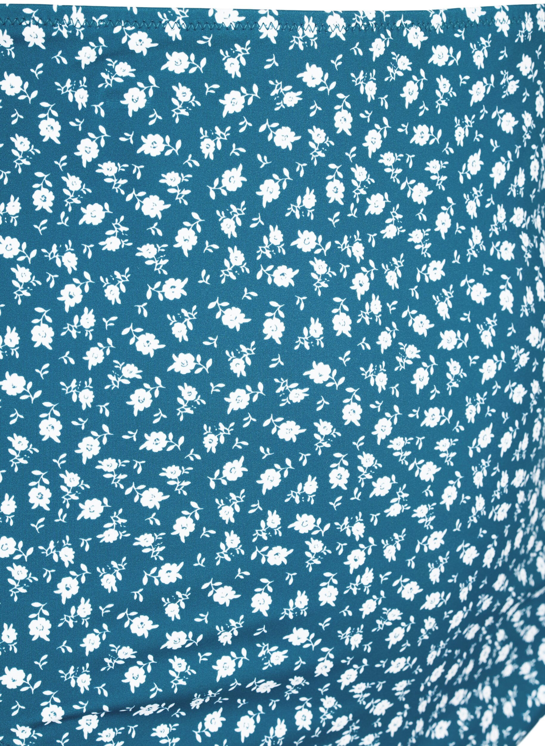 Zizzi Ekstra h&oslash;y midje bikiniunderdel med blomstertrykk, Bl&aring;, Packshot image number 2