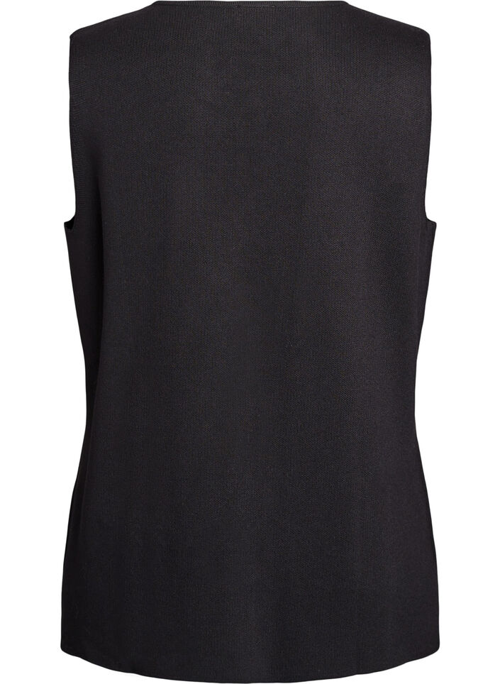 Ermel&oslash;s strikkevest med dekorative knapper, Svart, Packshot image number 1