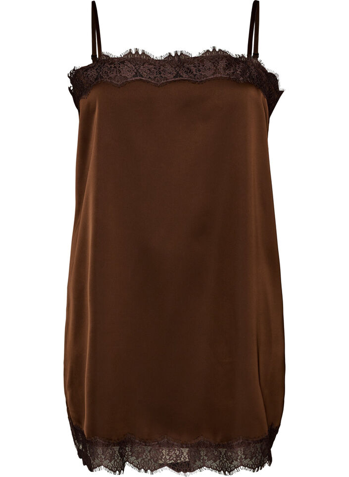 Lang satintopp med blonder i kantene, Brun, Packshot image number 0