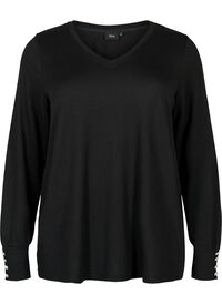 Langermet bluse med bred mansjett og knapper
